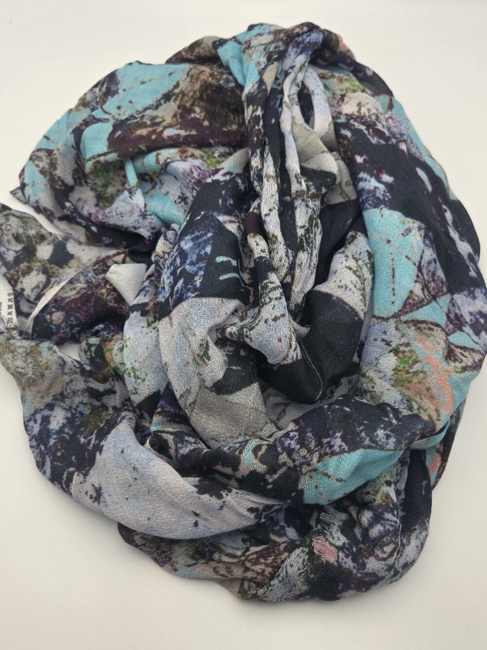 Lily & Lionel Oversized Scarf 48x70 Soft Modal Silk Blend Blue Abstract